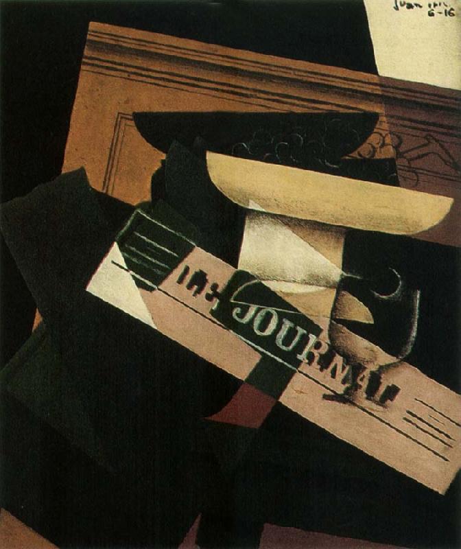 Juan Gris The Still life having the fruit dish and newspaper